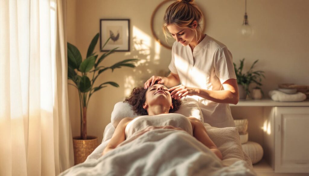 masaje craneal relajante terapeuta salon bienestar zen